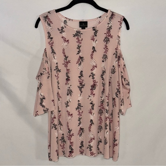 Worthington Tops - Worthington Rose Smoke Floral Cold Shoulder Blouse Size L EUC